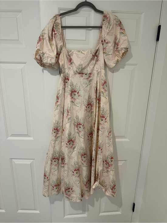 Hill House Dresses & Skirts - Floral Midi Dress in Cream with Pink & Green Print